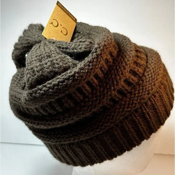 C.C Exclusives Brown Knit Beanie Ski Hat For Adults NWT - Picture 3 of 5